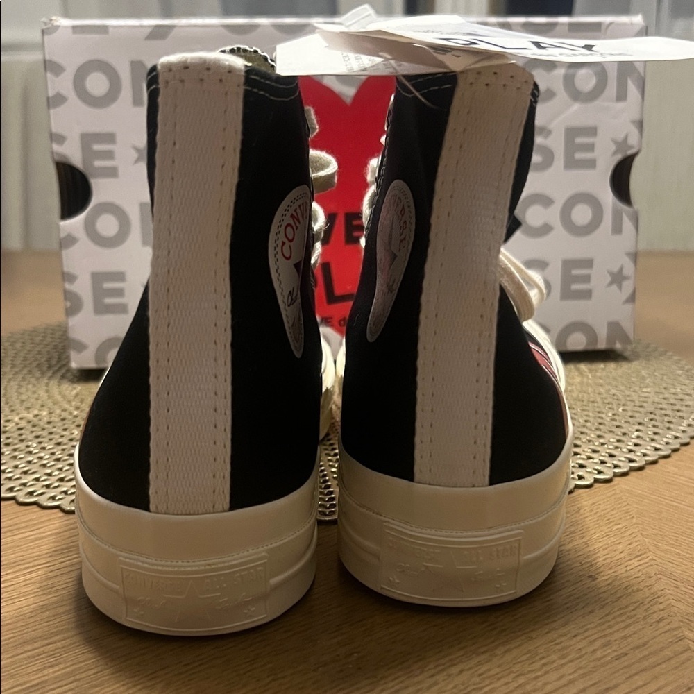 NWT CDG Converse Comme des Garcons Chucks Black White Red Heart W12/M10 - Picture 7 of 10